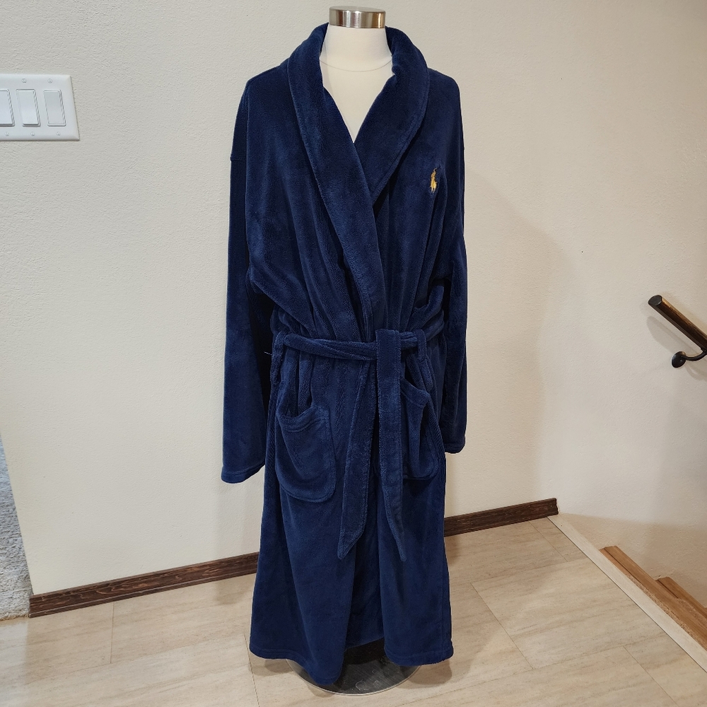 Polo Ralph Lauren Plush Microfiber Robe Ankle Length Navy Blue Men's size L/XL